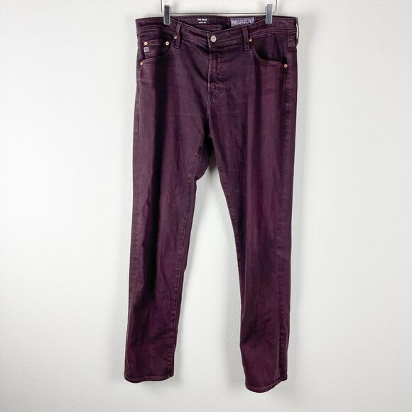 AG Adriano Goldschmied Jeans Mens 36x33 The Tellis Modern Slim Burgundy Maroon - Picture 1 of 11